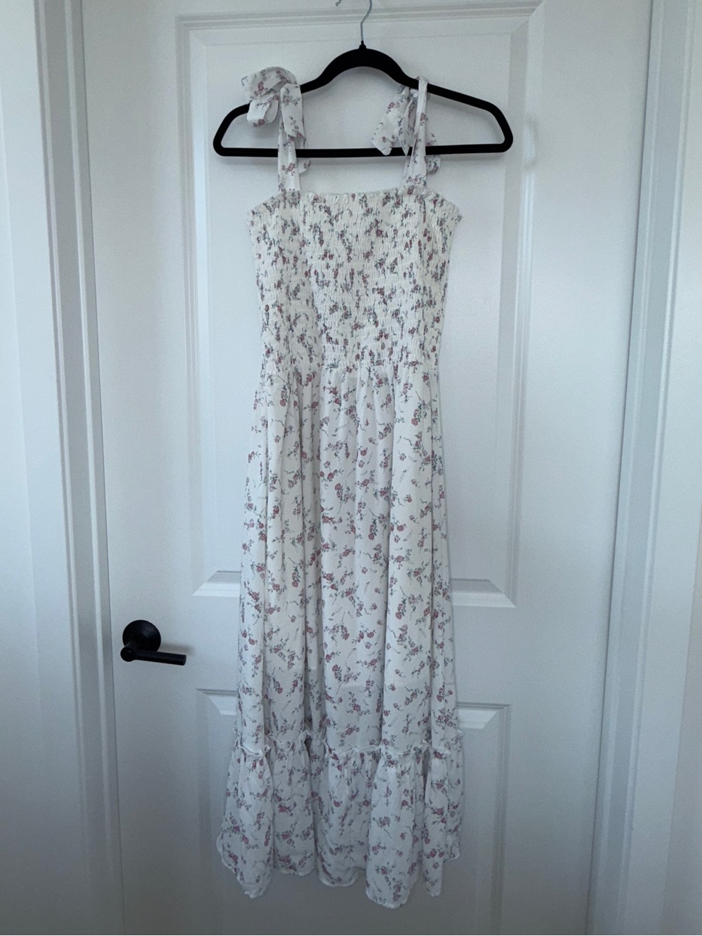 White Floral Smocked Maxi Dress